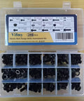 Industrial Strength M6 M8 M10 Flange Bolt And Serrated Nut Assortment Kit 288 Piece Hardware Set in organized storage box.