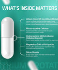 Lithium Orotate 5 Mg Brain Health Supplement For Focus And Clarity Mind Fuel with ingredient diagram on green background