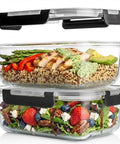 Big Glass Storage Set 63 Oz Meal Prep Containers with Locking Lids, 2-Pack, filled with fresh salad and quinoa dish