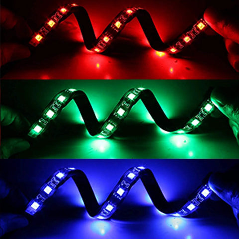 Magnetic PC RGB LED Strip With Clear Silicone Cover, 36 LEDs Not Addressable, 12V in red, green, and blue light.