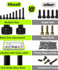 Comparison chart showcasing Hincell 480 Piece M4 Hex Socket Head Screw Kit In 12.9 Grade Black Oxide against inferior options.