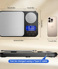 Dual Platform Kitchen Scale With 0.01g Precision And 5Kg Capacity Rechargeable Digital Scale for Grams And Ounces shown with measurements