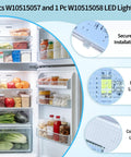 3 Pack Refrigerator LED Light Set with Tapered Lens for Fridge and Freezer with contents showing replacement lights