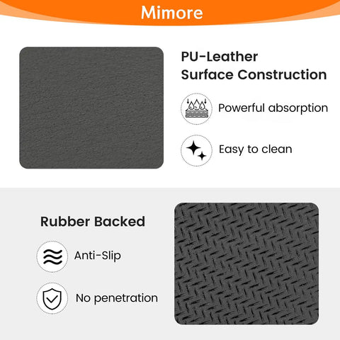Coffee Bar Mat For Countertop 24x16 Absorbent Anti Slip Dish Drying Mat surface details showing PU-leather and rubber backing.
