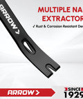 12 Inch Heavy Duty Pry Bar And Nail Puller Carbon Steel Tool With Rust Resistant Forged Design Flat Bar Crowbar For Prying Lifting Scraping And Multi Purpose Jobsite Use displaying brand name and features.