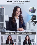 Crisp 4K Webcam Featuring Sony IMX363 Sensor And Breezy 60 FPS Streaming For PC Gaming And Home Office Use With Quick Phase Detection Auto Focus To Keep Your Video Clean During Livestreams Or Remote Calls Without Pixelation Draining Your Vibe. 4K clarity comparison with sleek design, showcasing smooth streaming for professional use.
