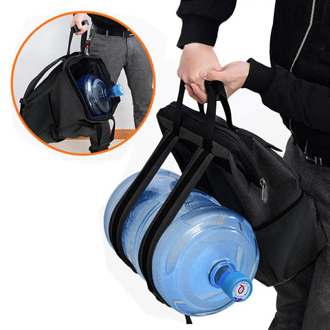 Carrying a large blue water bottle in a Worksite Ready Tools Backpack With Padded Back Support For Electricians, Plumbers, HVAC Pros.
