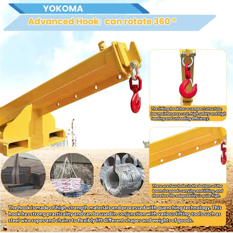 Heavy Duty Forklift Jib Boom Crane With Fully Adjustable Telescopic Arm And Pivoting Chain Hoist Hook Smooth Rigging For The Daily Grind built different for warehouse moves, showing advanced hook.