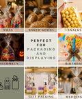 Clear Bottom Gusset Cellophane Gift Bags 10x14 Inches, 50 Count With 6 Inch Gold Twist Ties used for various festive occasions