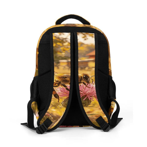 Back of Bees And Wildflower Printed Unisex Backpack With Large Capacity, featuring bees on flowers, breathable straps