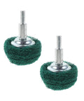 Top Rated Green Mushroom Buffing Wheels For Drill With Stainless Steel Core Durable Nylon Polishing Attachment Perfect For Metalworking And Furniture Restoration Projects Versatile Tool Fit pair of green nylon buffing wheels with stainless steel shaft.