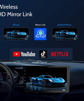 10.1 Inch Double Din Car Stereo with wireless mirror link, streaming apps display for easy integration with your phone.