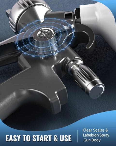 Pro Grade Gravity Feed Air Paint Sprayer Gun Kit featuring clear scales and labels for easy use on heavy-duty painting jobs.