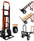Beefy Aluminum 4 In 1 Convertible Hand Truck Dolly With Four Smooth Wheels and Heavy Duty Frame for easy moving of boxes.
