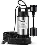 1.5 HP Submersible Sump Pump with 6000 GPH Flow, cast iron and steel construction, vertical float switch, front view