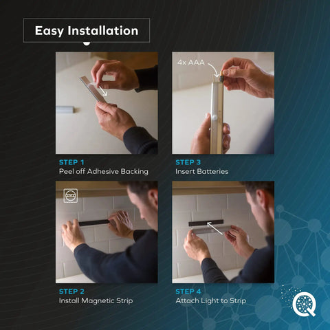 Installation process of Battery Powered LED Motion Sensor Lights 4 Pack For Closet Under Cabinet