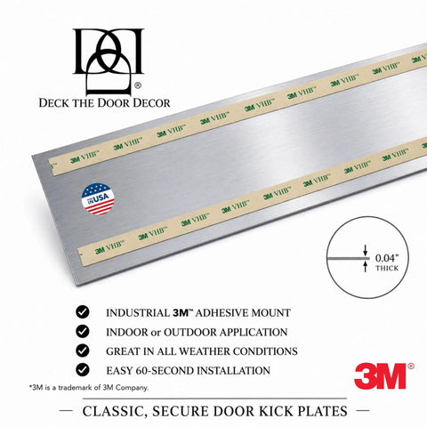 Close-up of Satin Black Door Kick Plate Anodized Aluminum Shield for Entry Doors 8x34 inches with 3M self-adhesive tape