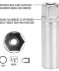 Magnetic Five Eighths Spark Plug Socket For Three Eighths Inch Drive Engine Tune Up Tool with chamfered ends and knurling