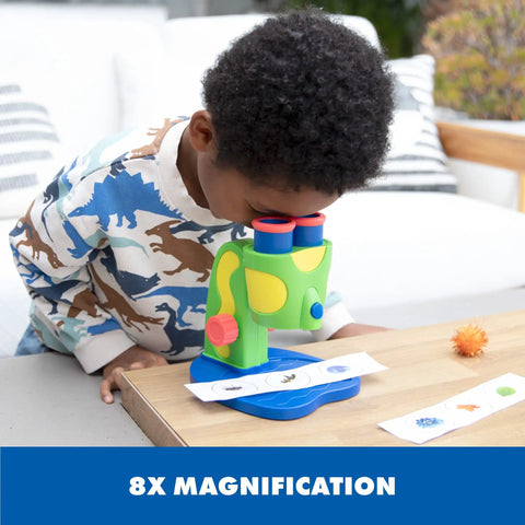 Rad Microscope For Curious Kids Ages 3 And Up A Hands On Science Toy That Sparks Discovery Of The Tiny World With Easy Focus Lenses And Colorful Slides For Fun Safe Kid Friendly Learning, child using 8x kids microscope with slides