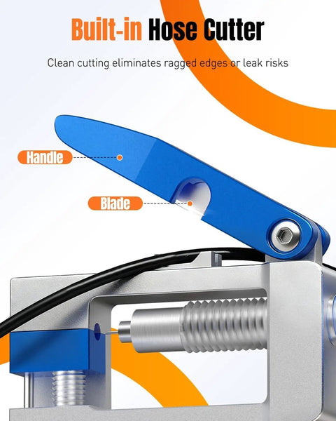 Close-up of built-in hose cutter in 2 In 1 Bike Hydraulic Brake Tool Kit With Needle Driver And Hose Cutter Pro Grade Aluminum Alloy Build