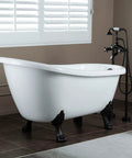 Slick Freestanding Clawfoot Tub Bundle Featuring Top Shelf Oil Rubbed Bronze Faucet And Drain Assembly All In One Premium Bathroom Soaking Package For Effortless Setup, white tub with black claw feet.