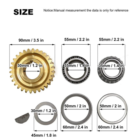 Tine Shaft Worm Gear Kit Replacement For MTD Troy Bilt Lawn Tractors And Mowers Durable Metal Gear Set With Size Dimensions