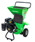 3 In 1 Wood Chipper Shredder Mulcher MF30 Heavy Duty Gas Powered 7HP 212cc With 3 Inch Capacity, dual hoppers, green design