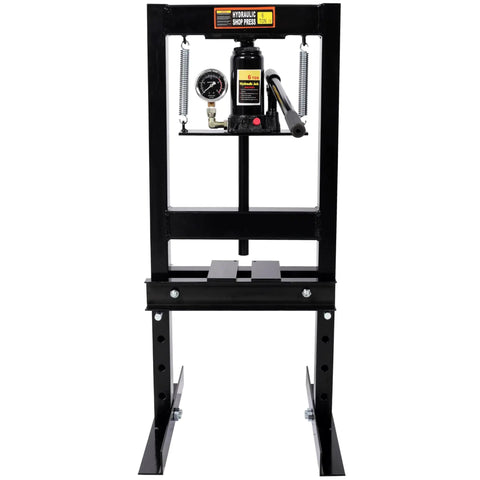Front view of 6 Ton Hydraulic Shop Press H Frame With Gauge For Precision Bearing Pressing, Heavy Duty Bending And Straightening, Black.