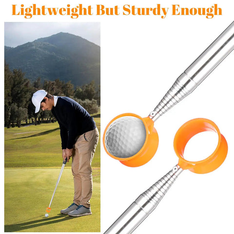 Telescopic Golf Ball Retriever 12Ft Aluminum Alloy Water Ready Ball Grabber with two-sided head near golfer on course