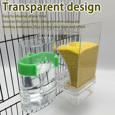 Heavy Duty Automatic Bird Feeder And Water Dispenser Cage Combo with transparent design for easy monitoring of food and water.