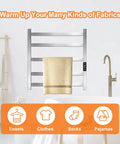 5 Bar Heated Towel Rack With Timer And Smart Temperature Control, 304 Stainless Steel Wall Mounted Electric Towel Warmer For Bathroom
