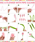 Step-by-step guide for making flowers with Pipe Cleaners Craft Kit With 600 Pieces In 6 Vibrant Colors Chenille Stems.