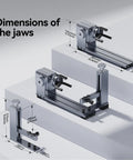 3 In 1 Laser Rotary Attachment dimensions for cylindrical engraving, showing measurements and design for compatibility with various laser engravers.