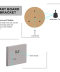Diagram of portable dartboard mounting bracket kit with screws, nails, and stabilizers for wall mounting.