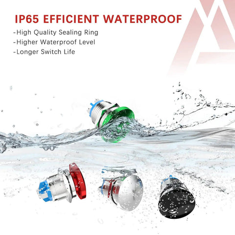 IP65 waterproof switches including Red 22mm Mushroom Head Momentary Push Button Switch IP65 Waterproof 5A SPST 12V 24V 36V DC 110V 250V AC