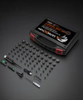 Rechargeable Green Laser Bore Sight Kit With 64 Caliber Adapters For.17 To 12 GA with tools and adapters on display