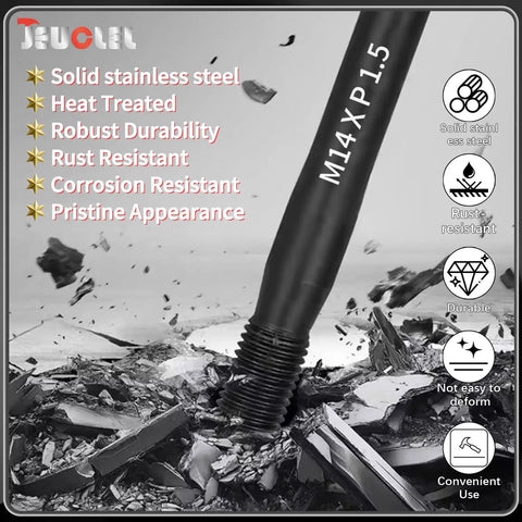 Two Pack M14x1.5 Wheel Hanger Alignment Pins, solid stainless steel, heat treated, rust-resistant for tire mounting.