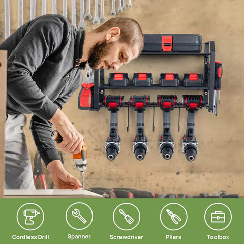 Heavy Duty Pro Grade Power Tool Organizer Wall Mount Rack With 3 Layer Metal Drill Holder for Garage Storage tool use