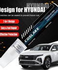 Hyundai Serenity White Pearl W6H Touch Up Paint Kit With 2 In 1 Scratch Remover Pen for Hyundai models, shown with car