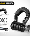 2 Pack 3/4 Inch D Ring Shackle Heavy Duty Off Road Recovery Shackles 4.75 Ton 9500 Lbs Capacity With 7/8 Inch Screw Pin Isolators And Washer Kit For Jeep Truck Vehicle Black, shown with pin and washers