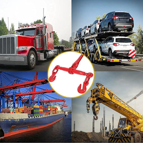 Two Pack Ratchet Chain Binder Five Sixteenths To Three Eighths Inch Heavy Duty Load Binders 5400 Lbs Working Load Limit 19000 Lbs Breaking Strength 25 Inch Hook To Hook For Truck Or Flatbed Trailer used for securing cargo and vehicles