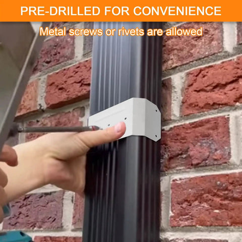 Installing Downspout Gutter Pipe Clip Hidden Bracket 3x4 White Set Of 2 on brick wall with screwdriver
