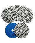 7-piece 4 Inch Dry Diamond Polishing Pads Set Grit 50 for Granite Marble Quartz Stone Flexible Sanding Pads on display