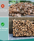 Heavy Duty 4 Foot Firewood Rack For Indoor And Outdoor Use, Adjustable Fireplace Wood Holder, large log storage before and after