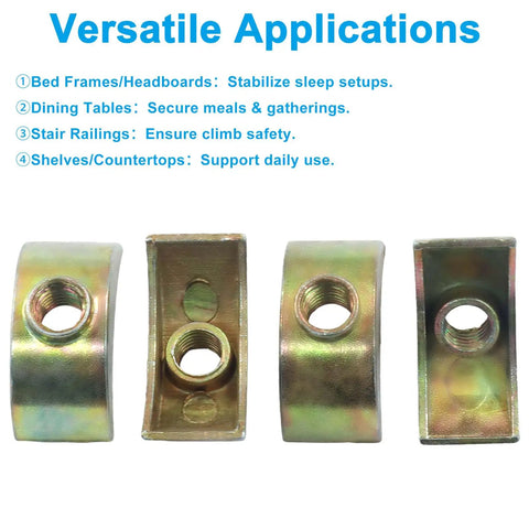 M6 Half Moon Nuts 12 Pack, 5mm Hole Diameter, versatile applications for woodworking and furniture assembly.