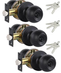 3 Pack Black Door Knobs With Lock And Keys For Interior And Exterior Doors, all keys same, shown with 9 keys, matte black finish.