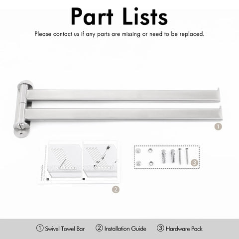 Ultra Sturdy 15.5 Inch Four-Arm Swivel Towel Rack For Wall Mount, Built For Real Life Bathrooms, SUS304 Stainless Steel Brushed Finish