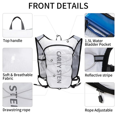 Ultra Lightweight Hydration Backpack For Women With 1.5L Water Bag No Bounce Running Vest front details with breathable fabric