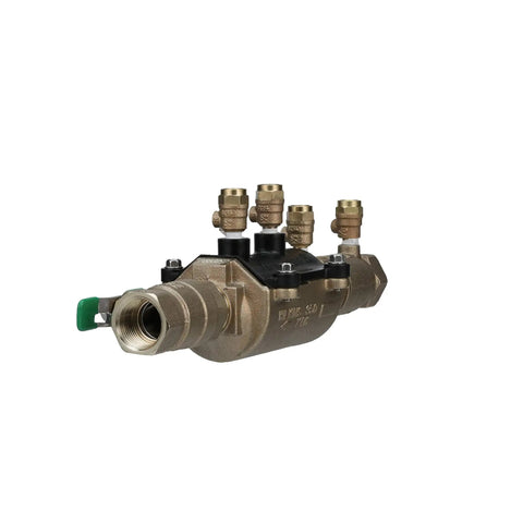 Heavy Duty 1 1 2 Inch Double Check Backflow Preventer For Non Potable Water with brass fittings and EZSwap body for easy installation.