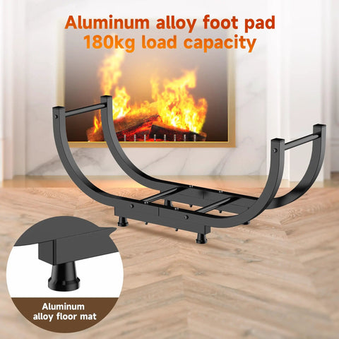 Beefy Firewood Rack For Outdoor Use, 29 Inch Log Holder showing aluminum alloy foot pad and U shape design